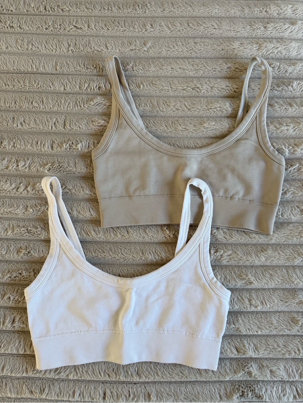 Dynamite Ribbed Scoop Tank Duo in White & Beige